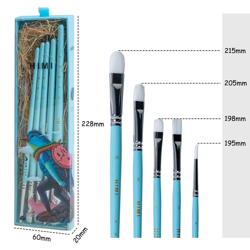 HIMI Gouache/Watercolor Paint Brushes Set 5 Pcs for Acrylic Oil Watercolor Face & Body Gouache Painting Nice Gift Art hobbyist,Adults (Blue, Watercolor Brush) - Image 3
